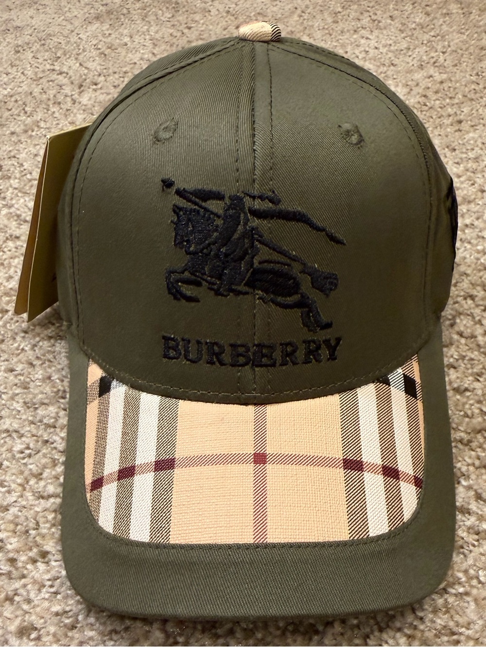 Olive Green Cap with Signature Check Brim